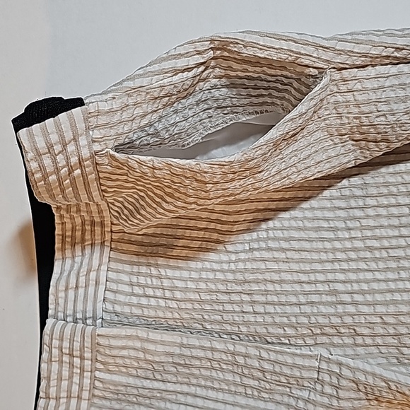 Zara Pants Trouser Slacks Seersucker Stripe Mid-Rise Stretch White Tan Ankle M - Picture 8 of 14